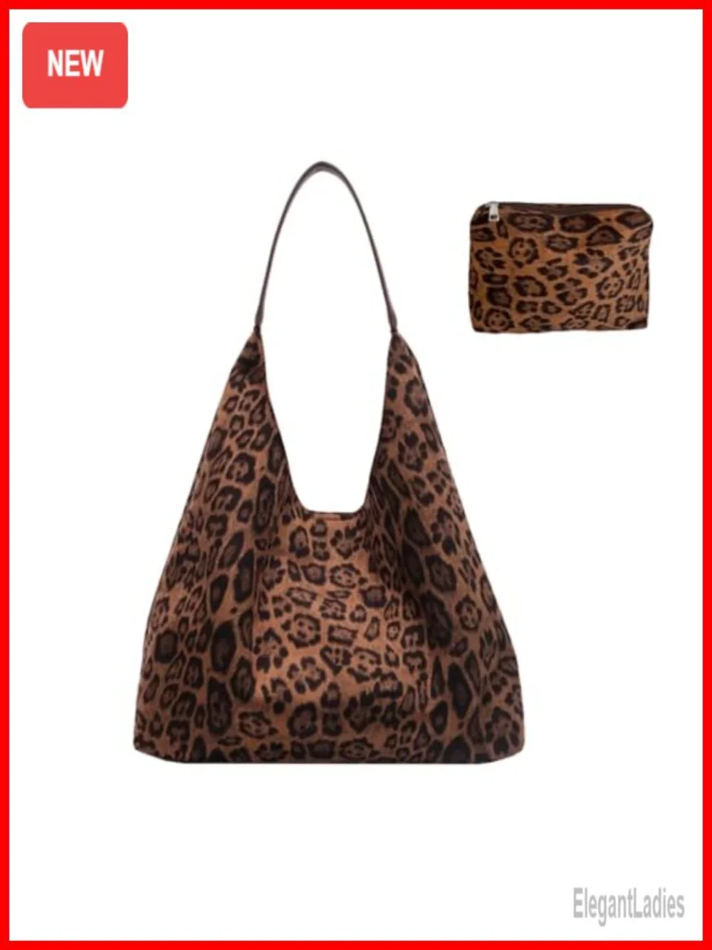 Leopard Print Faux Suede Hobo Tote Bag Shoulder Satchel